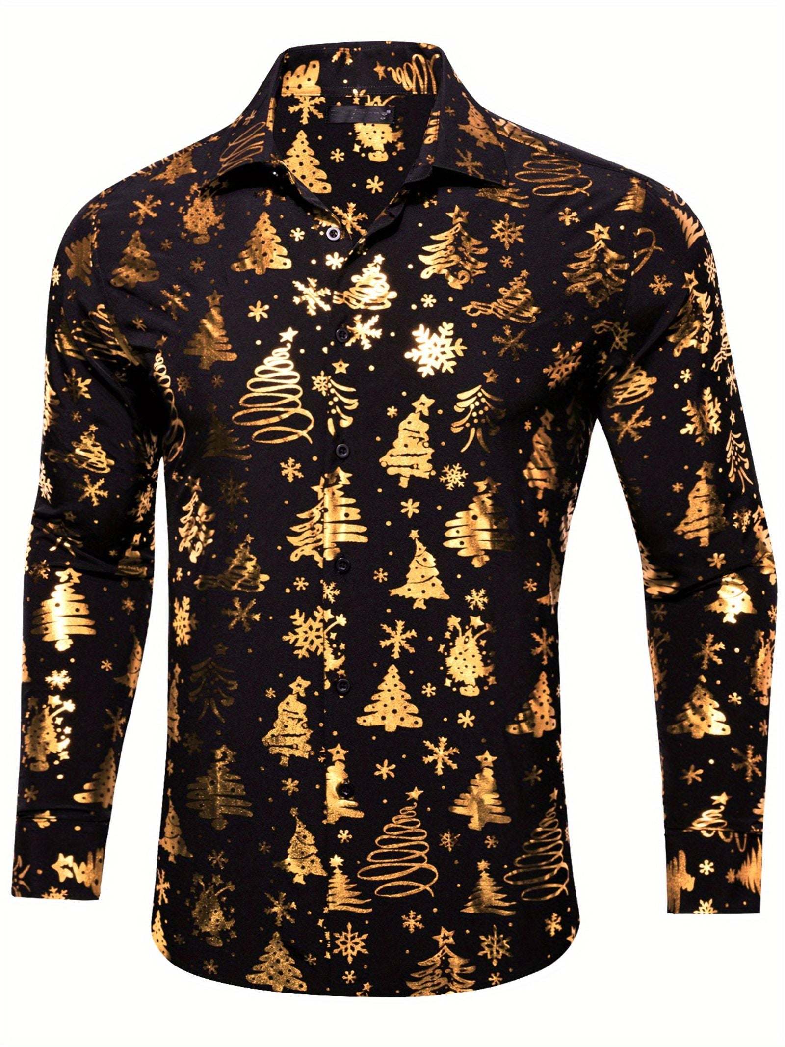 Men's 3D Printed Golden Christmas Tree Long Sleeve Shirt