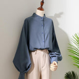 Women's Spring Autumn Blouse with Long Lantern Sleeves