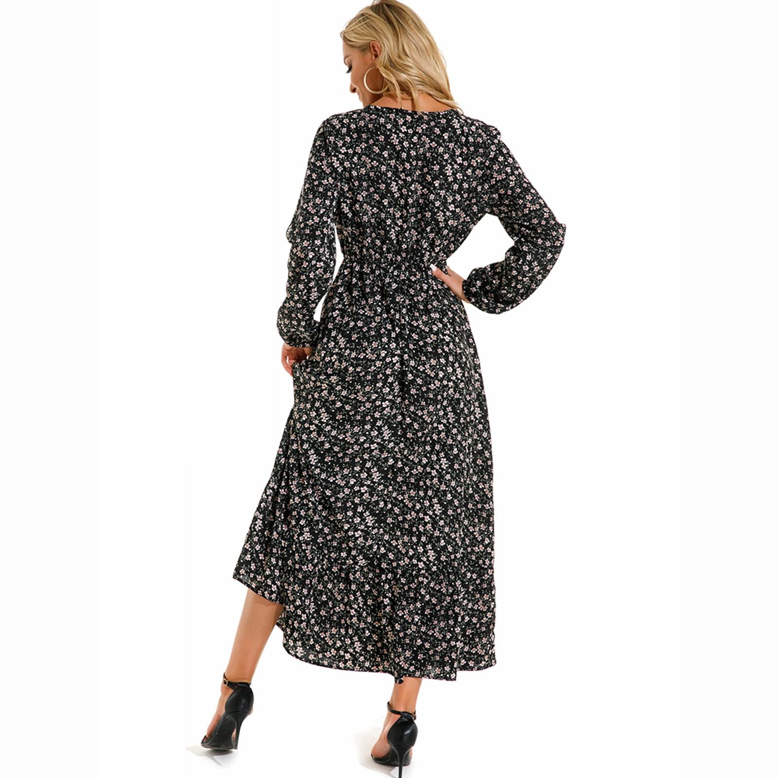 Women’s Bohemian Floral Maxi Dress with Full Sleeves