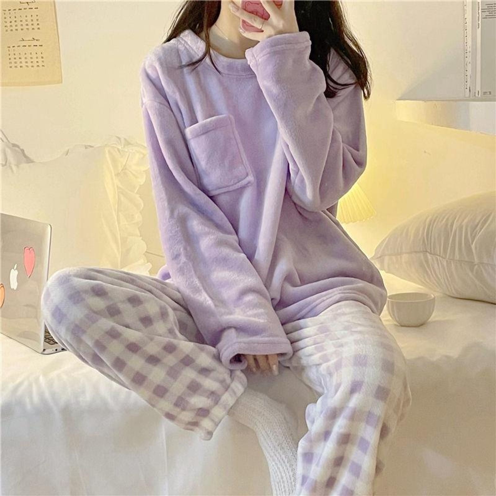 Thick Warm Women's Fleece Pajamas Set