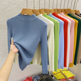 Women's Long Sleeve Mock Neck Knitted Pullover Sweater