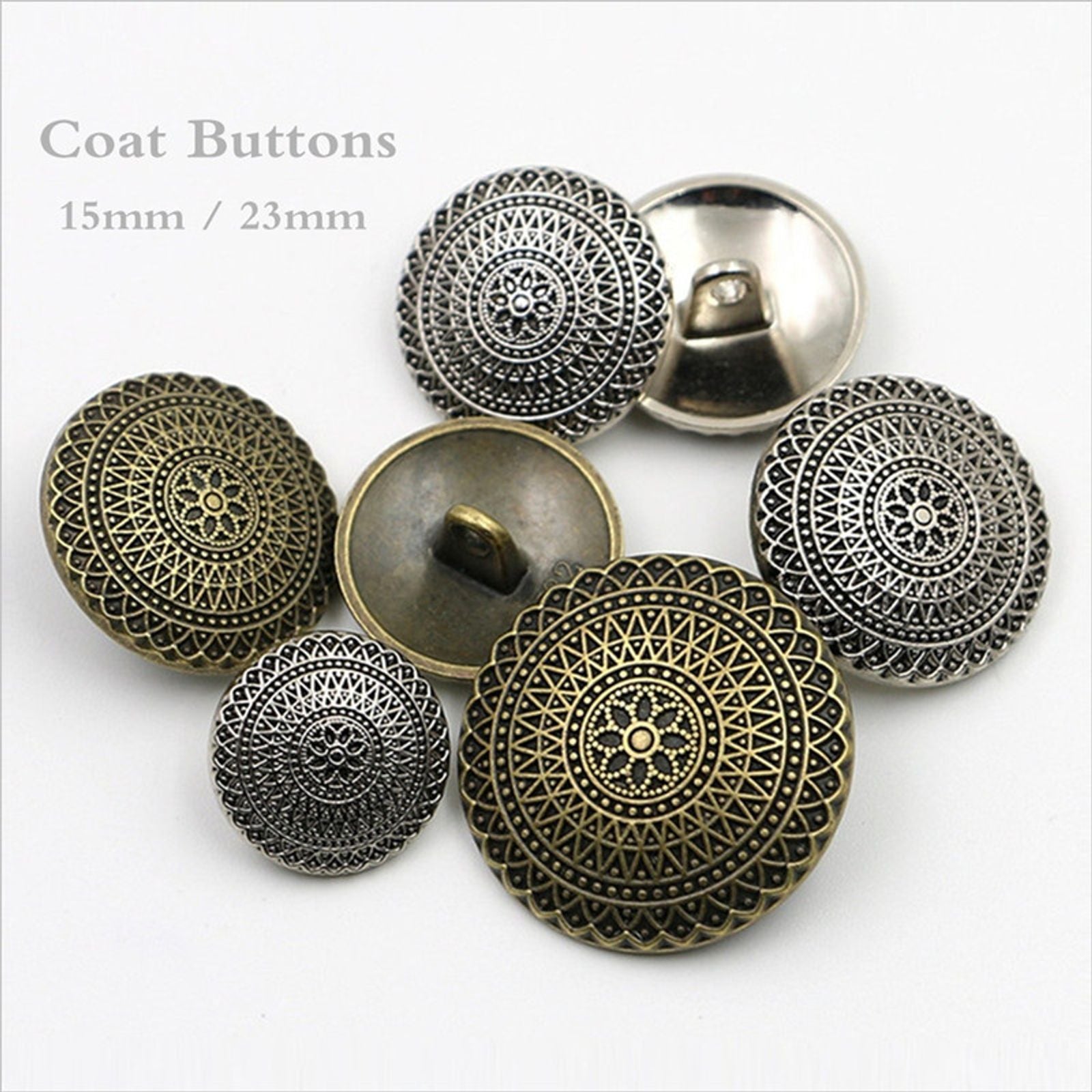 10pcs Vintage Pattern Metal Shank Buttons for Clothing