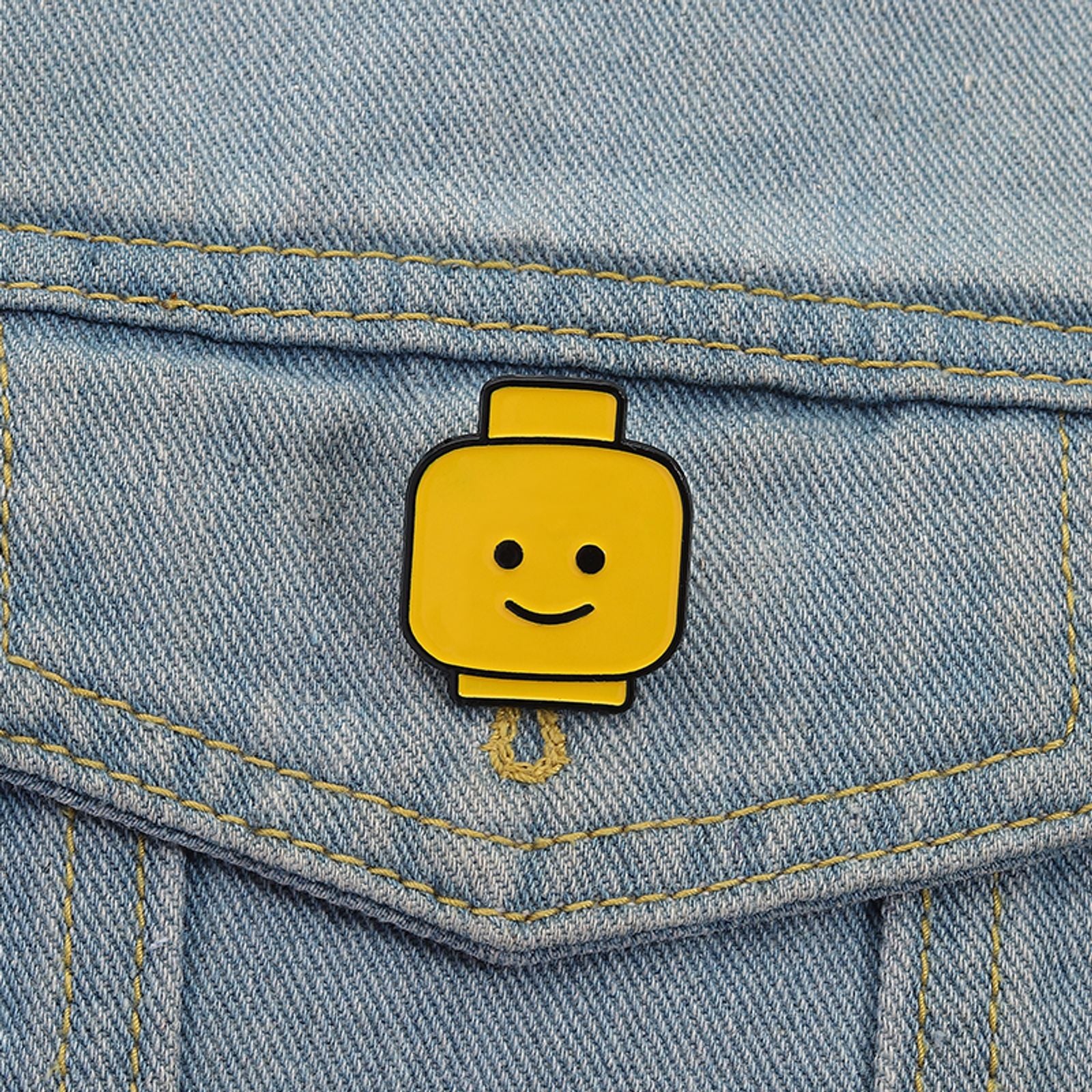 Funny Yellow Emoji Building Blocks Brooch Enamel Pin