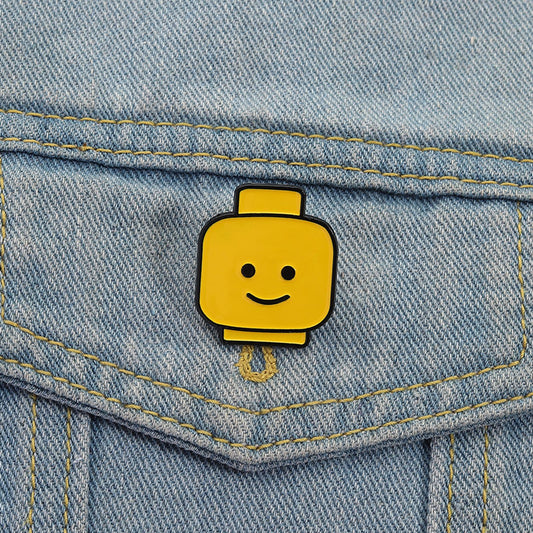 Funny Yellow Emoji Building Blocks Brooch Enamel Pin