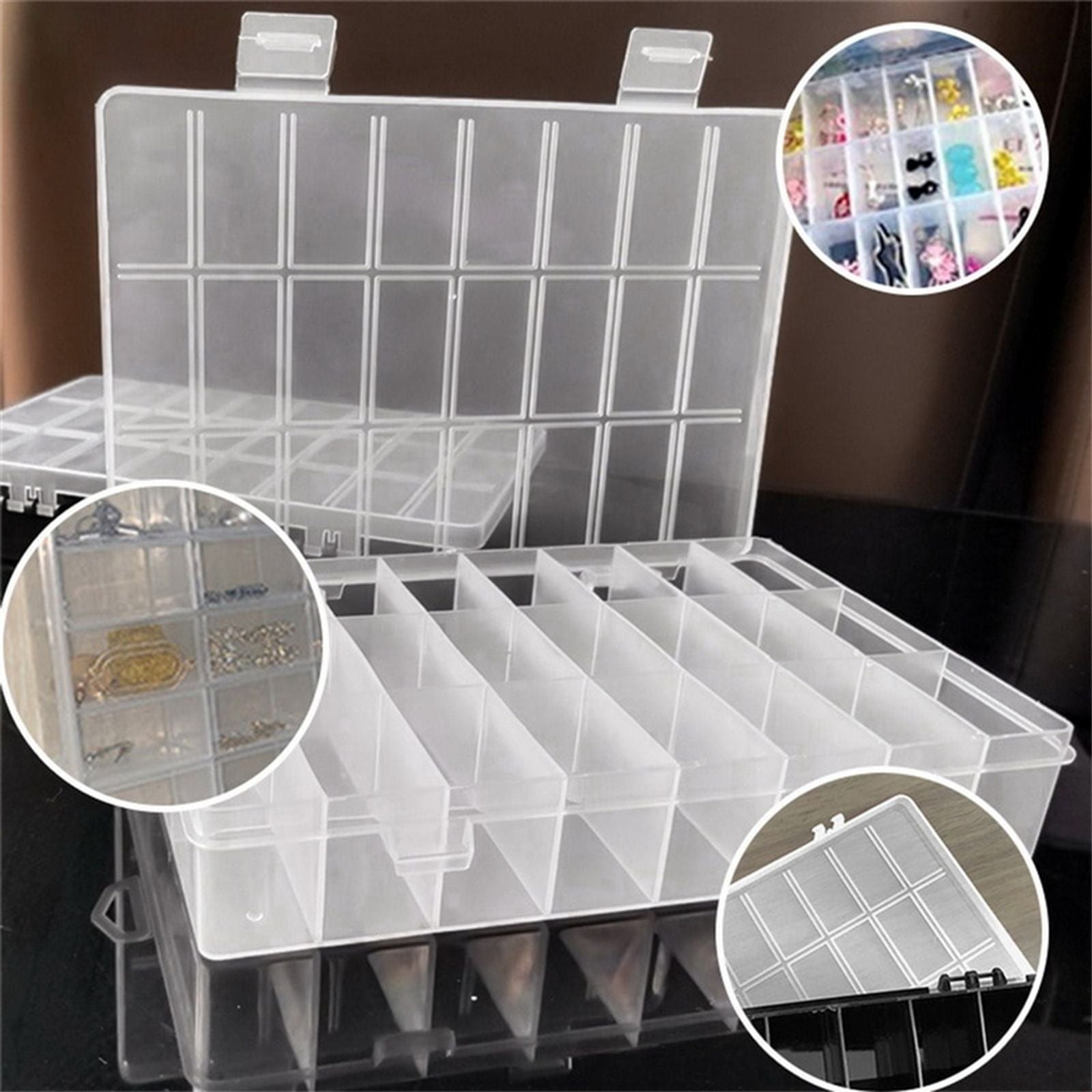 Clear Plastic Storage Box with 24 Compartments