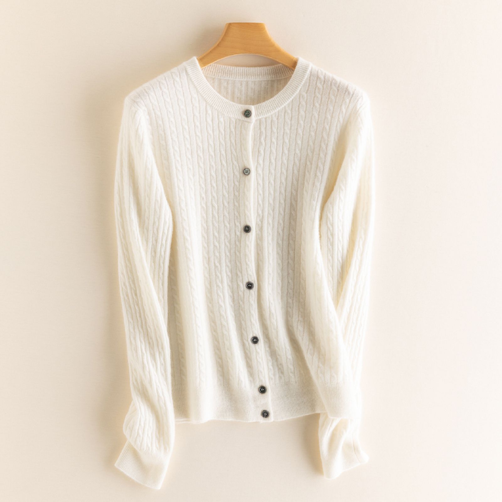 Women’s O Neck Long Sleeve Cable Knit Cardigan Sweater