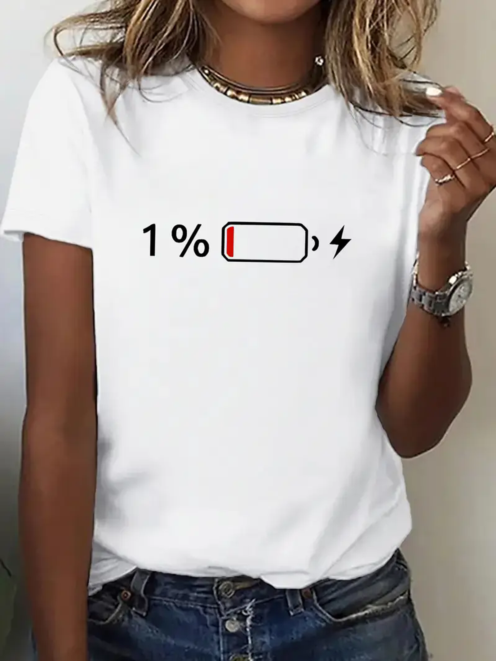 Women's Battery Print Graphic Casual T-Shirt