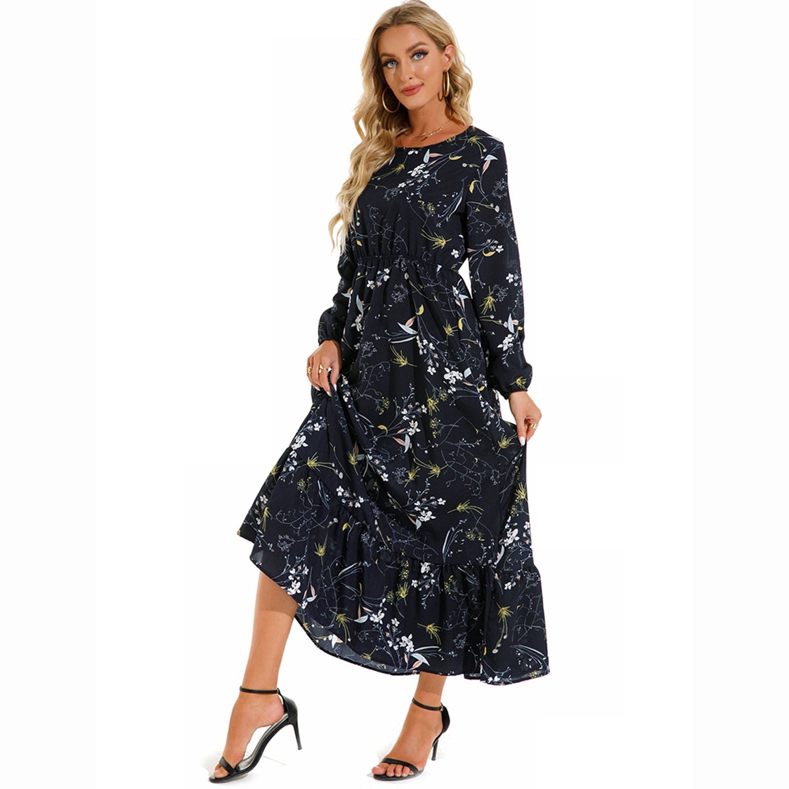 Women’s Bohemian Floral Maxi Dress with Full Sleeves