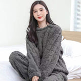 Autumn Women’s Warm Velvet Ribbed Fleece Two-Piece Set