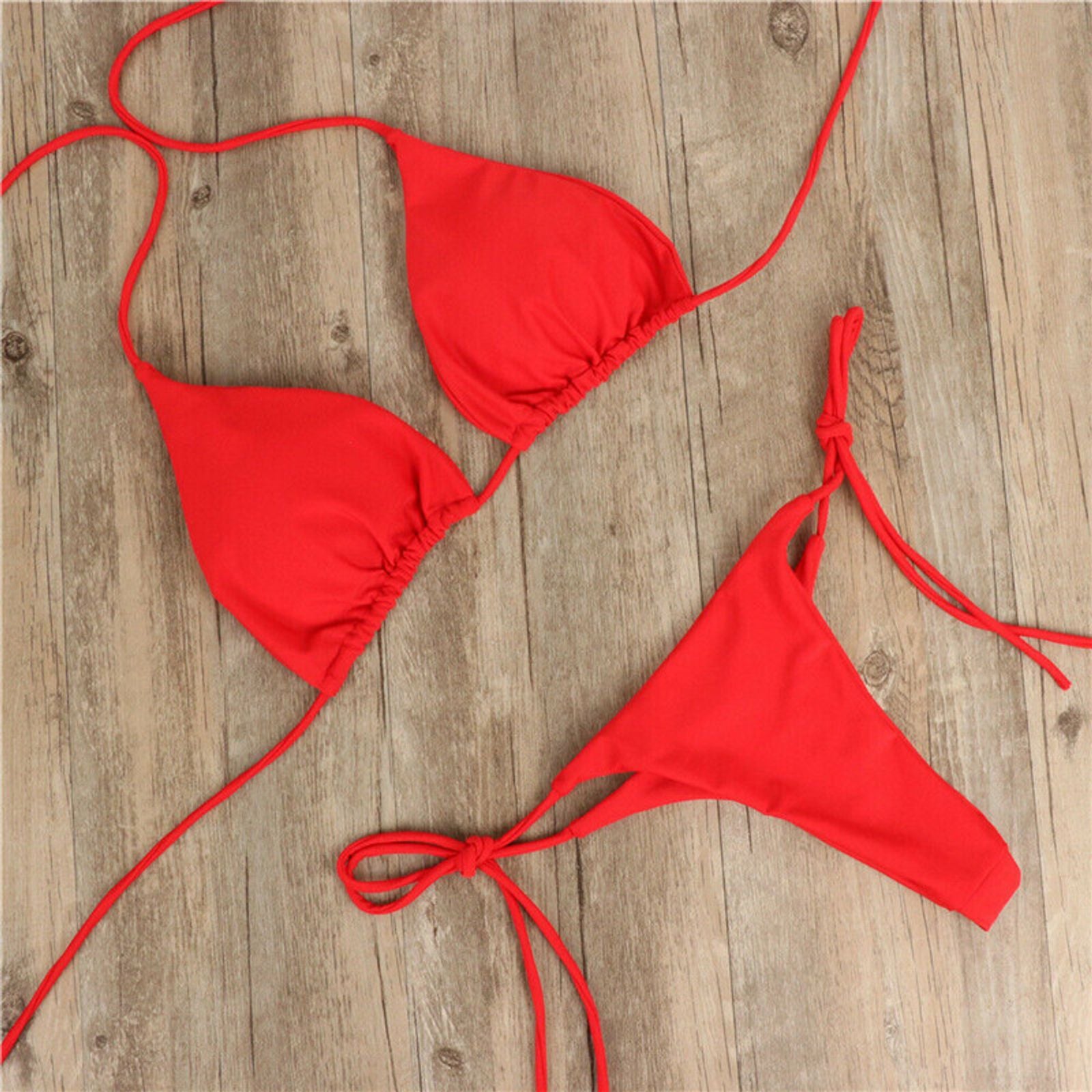 Women's Push-Up Bra Bikini Set - Solid Color Swimwear
