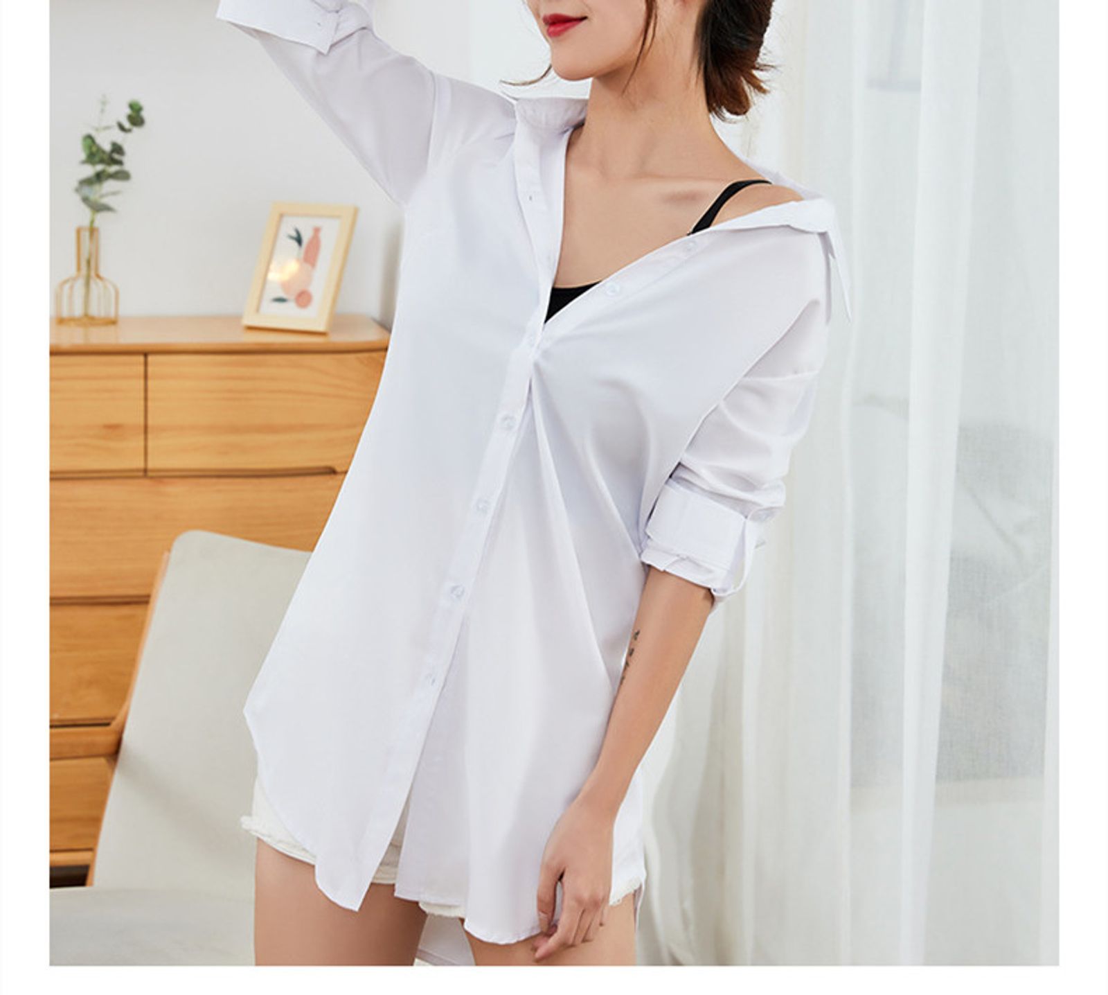 Women's Long Sleeve White and Pink Oversized Blouse