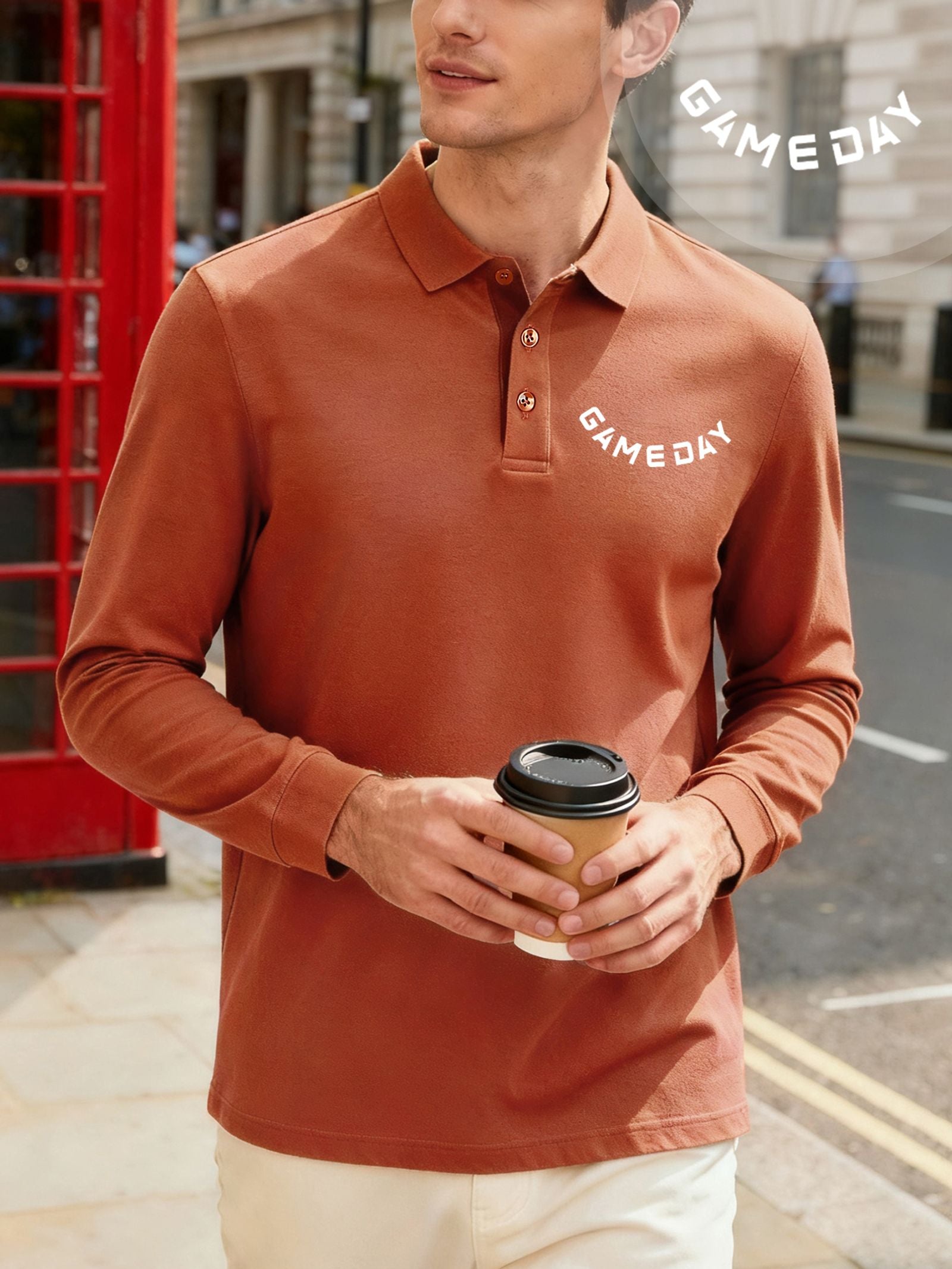 Curved Artistic Gameday Print Polo Shirt for Men