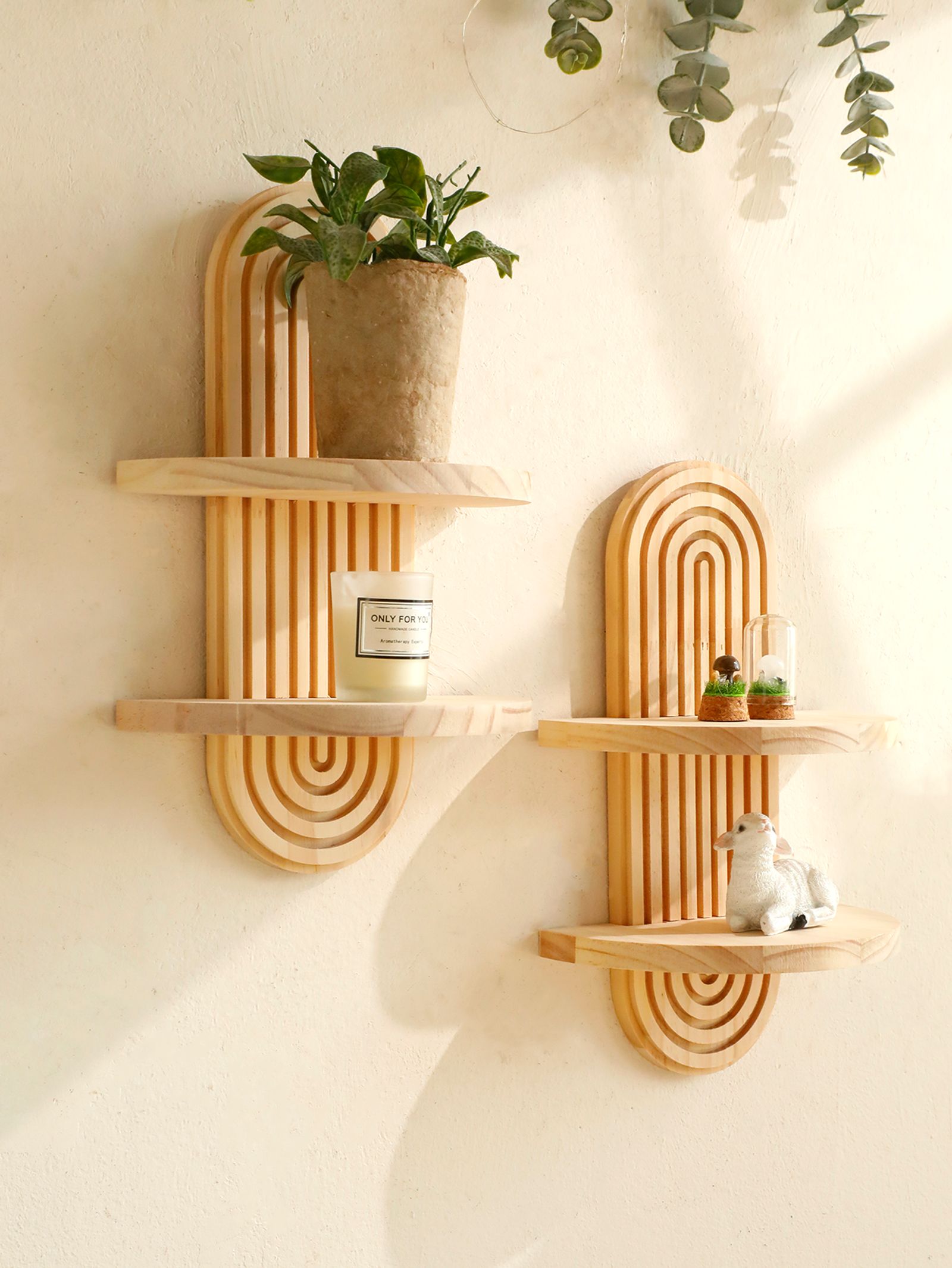 Boho Style Wooden Geometric Wall Shelves
