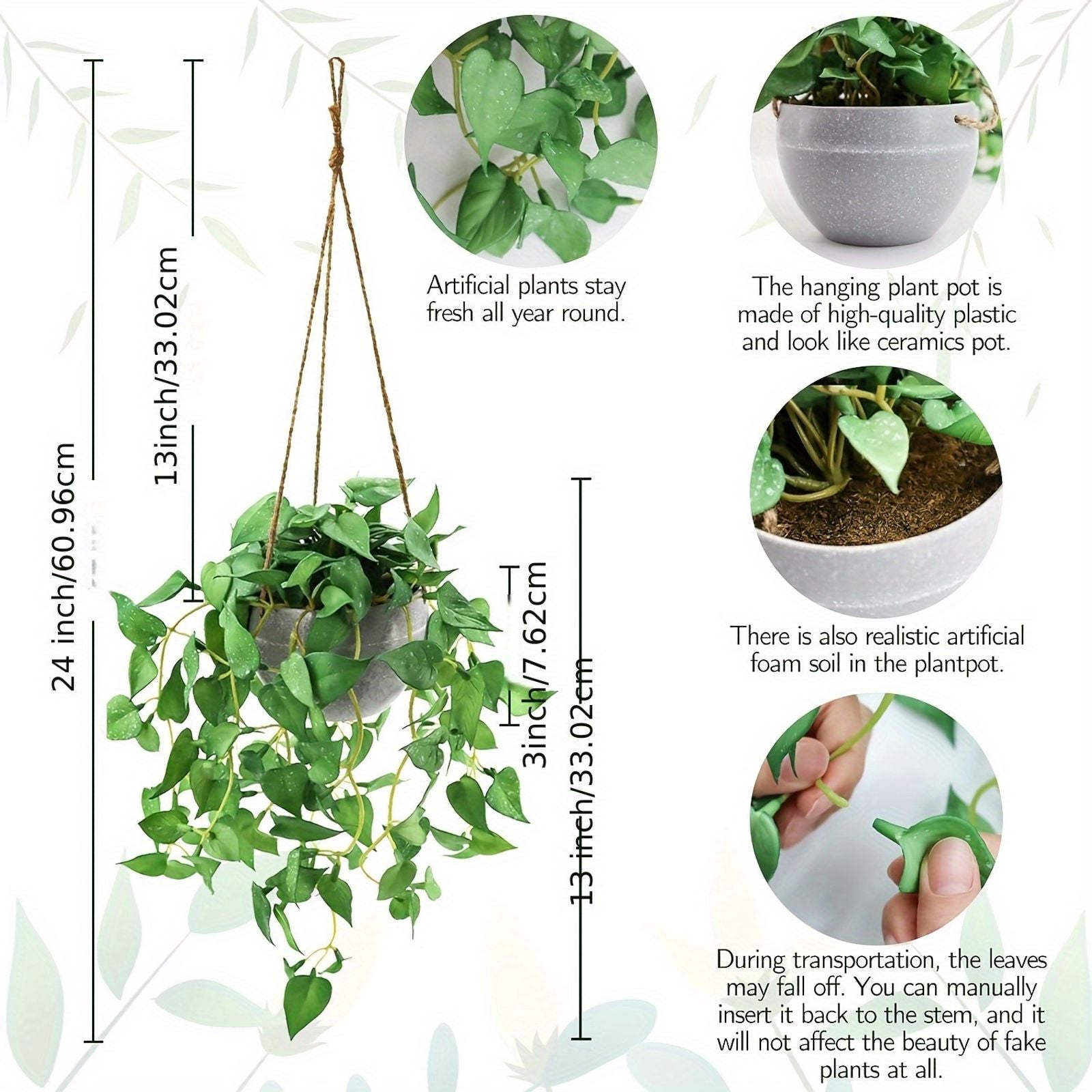 Artificial Potted Faux Ivy Vine Plant with Baskets