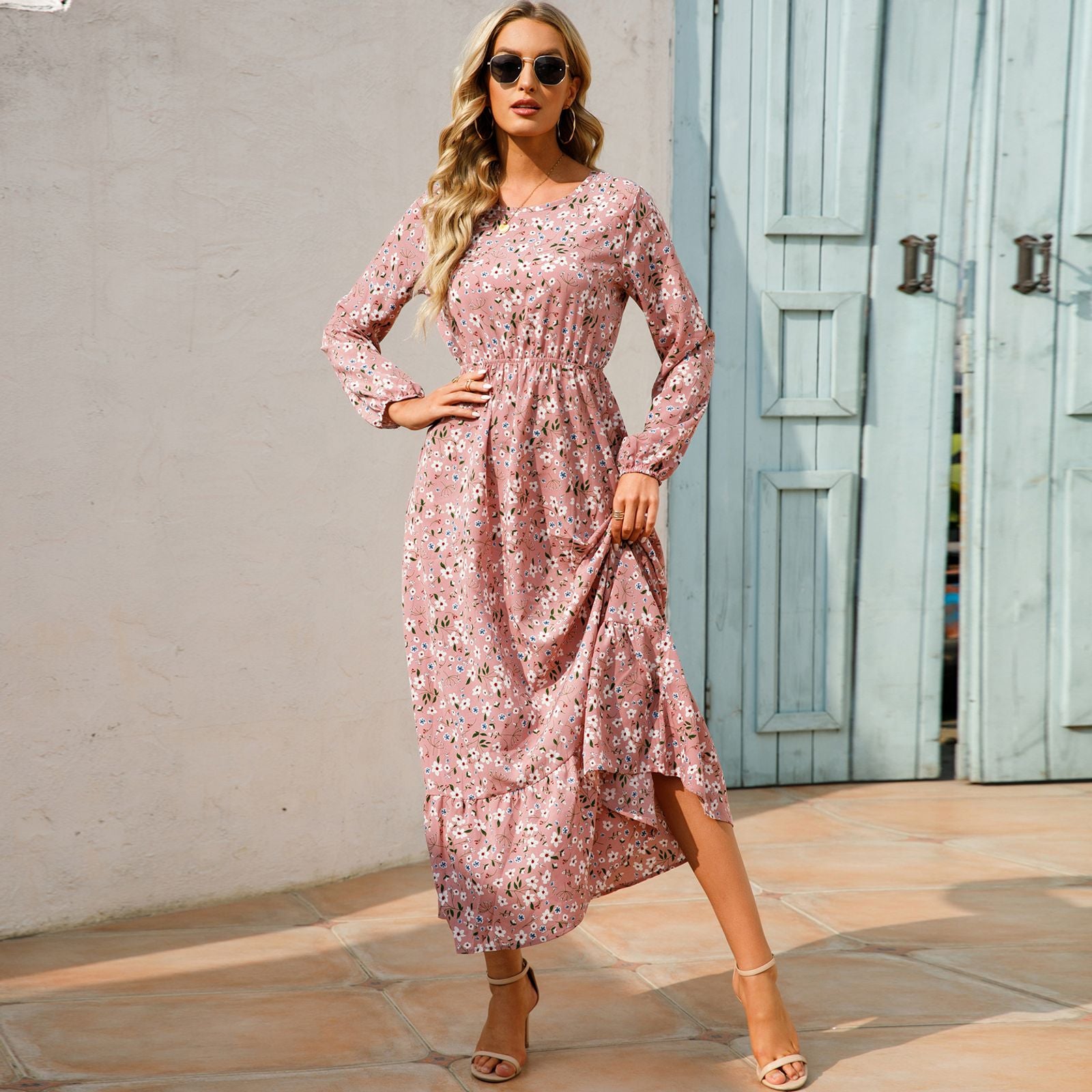 Women’s Bohemian Floral Maxi Dress with Full Sleeves