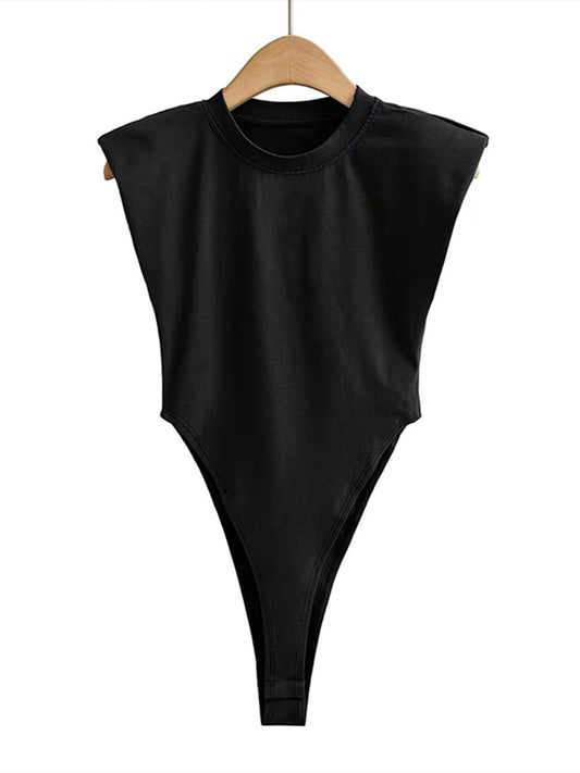 Summer Bodycon Bodysuit with Padded Shoulders for Women