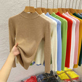 Women's Long Sleeve Mock Neck Knitted Pullover Sweater