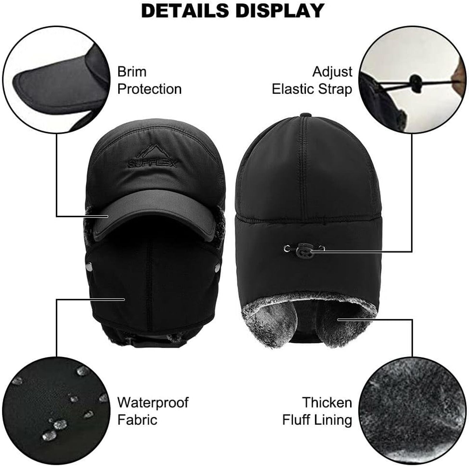 Men's Winter Trapper Hat with Ear Flaps and Face Cover