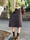 Women’s High-Waist Plaid Midi Skirt in Argyle Pattern