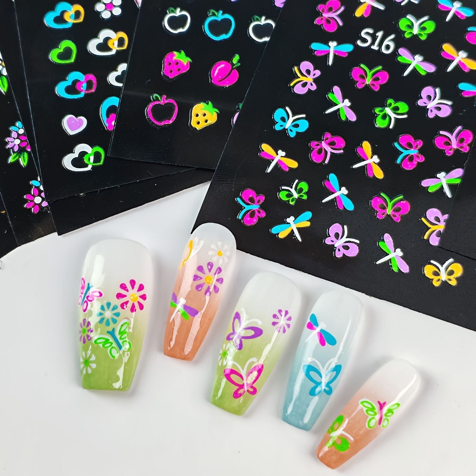 30 Sheets Glow in The Dark Nail Stickers - Glittery Self-Adhesive