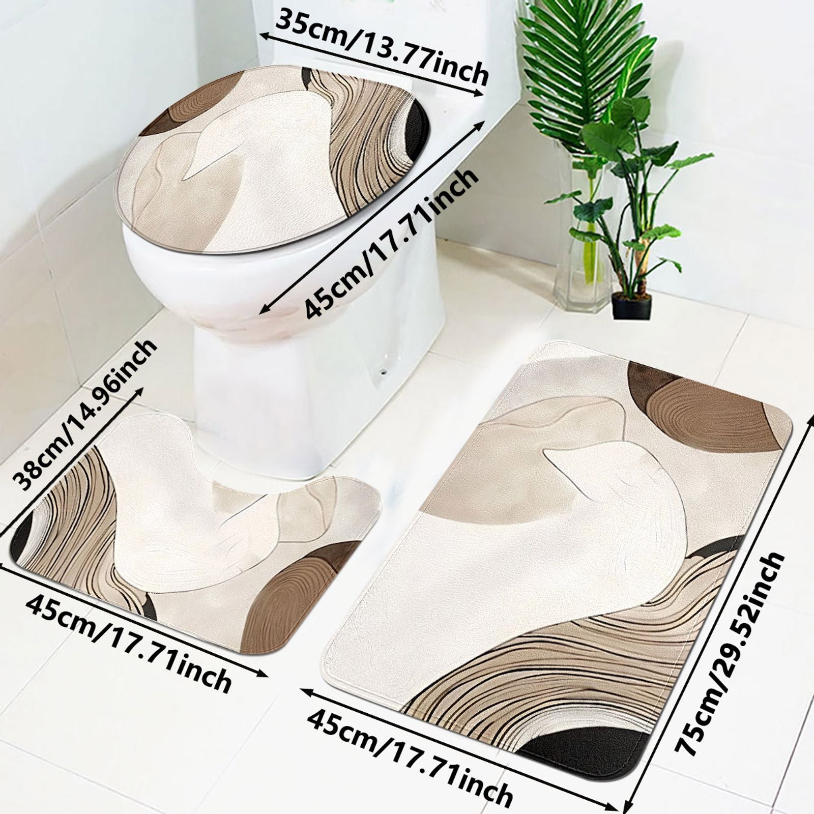 Abstract Art Curved Bathroom Mat Set - Non-Slip & Stylish