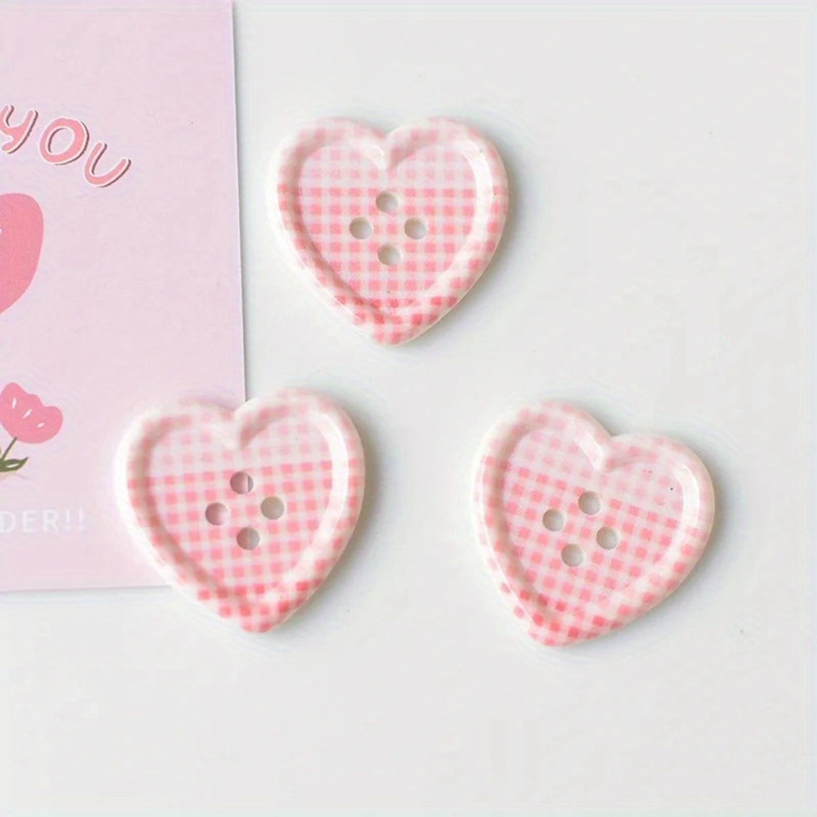 Cute Plaid Heart Shaped Button for DIY Sewing Projects