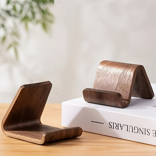 Compact Black Walnut Phone Stand - Flexible Clip Holder