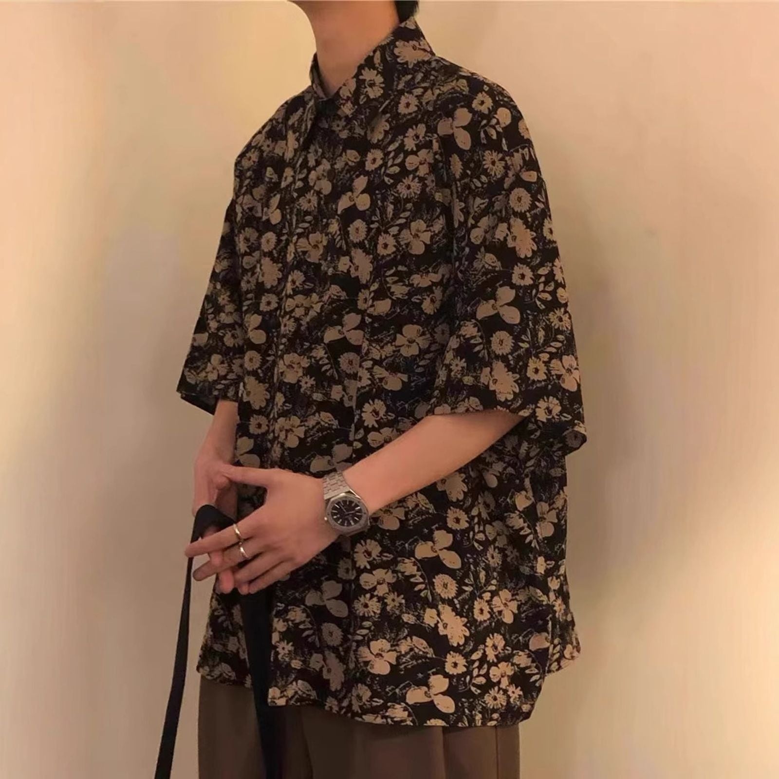 Vintage Floral Print Cuban Collar Beach Shirt