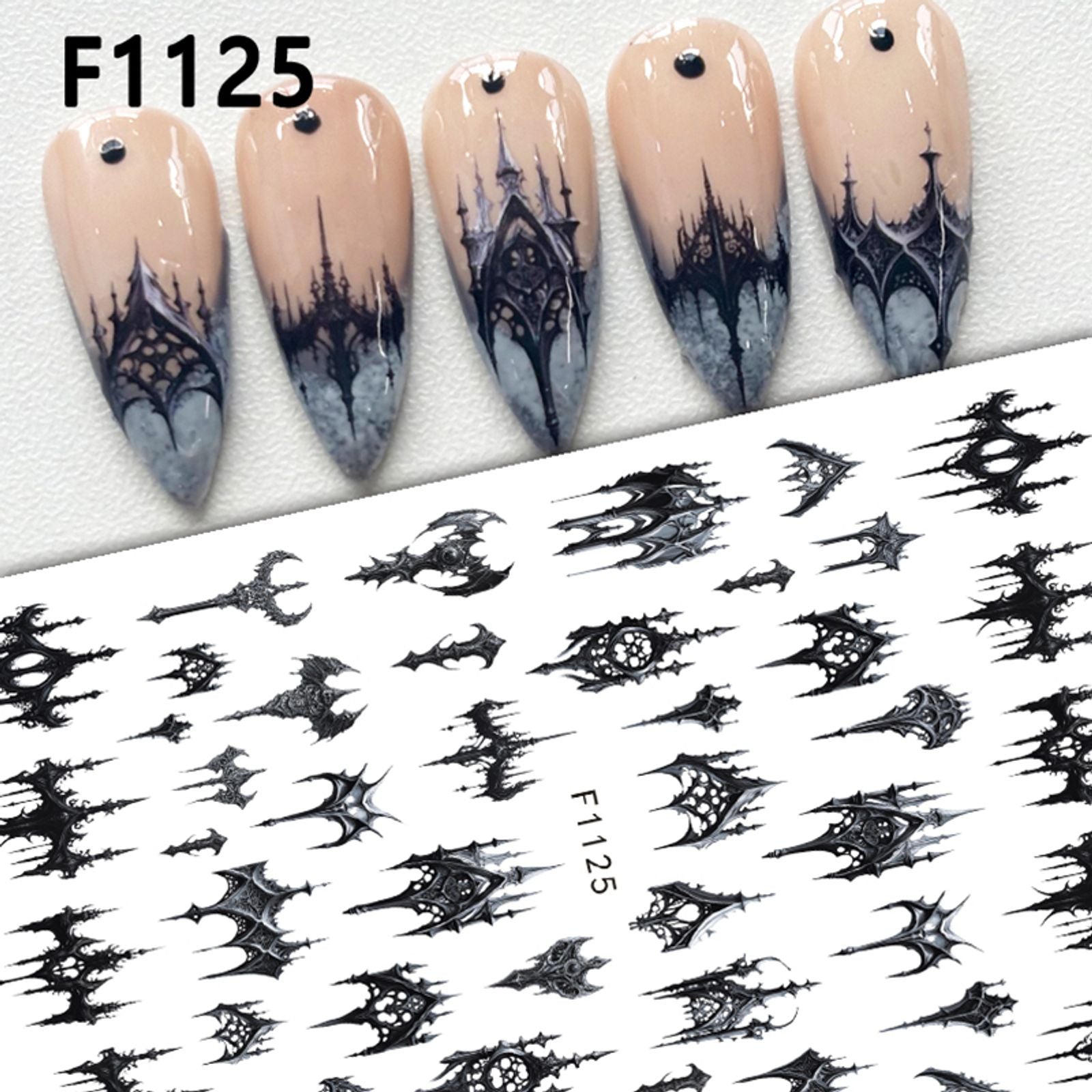 Gothic Black Nail Art Stickers for Elegant Weddings & Halloween