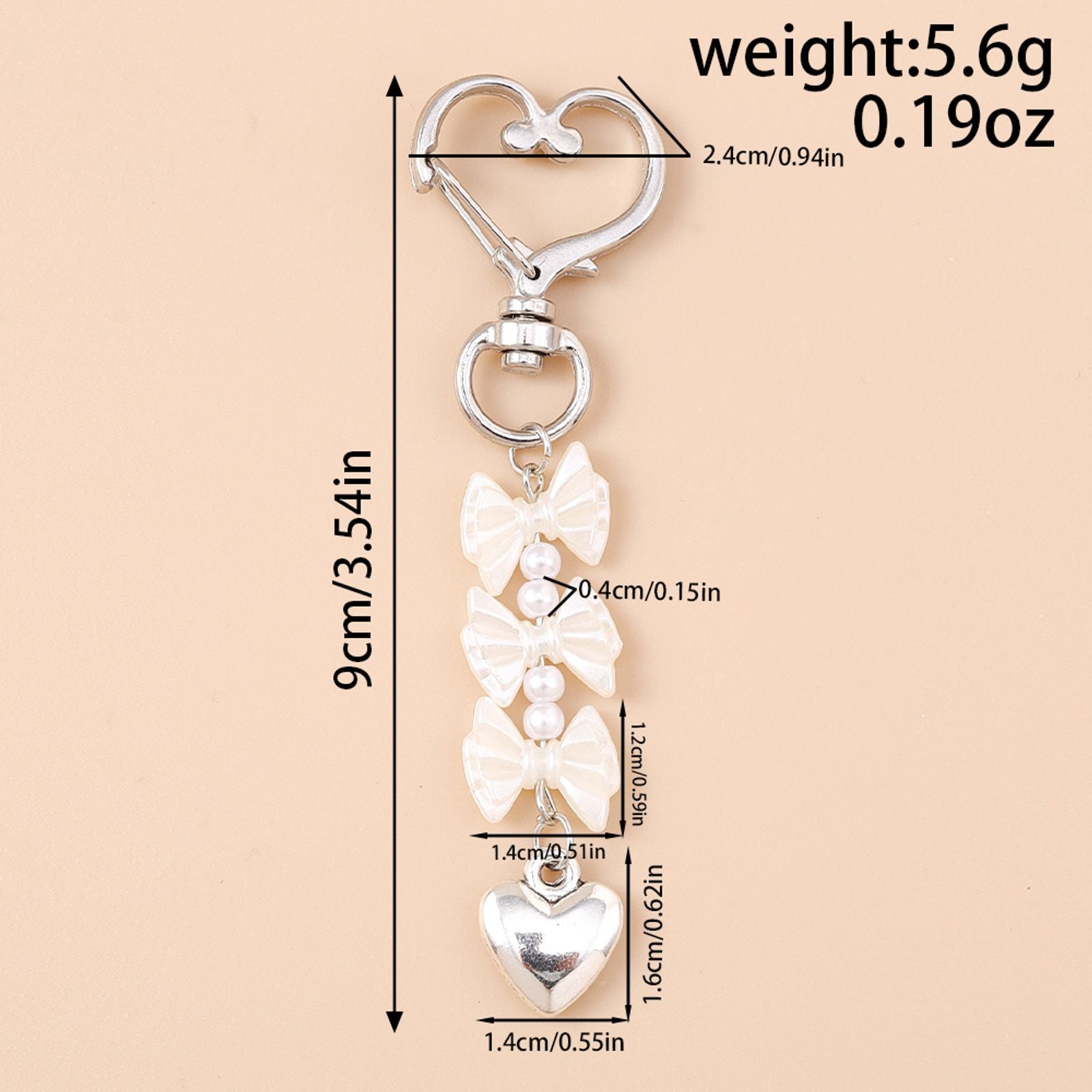 Cute Bowknot Love Heart Keychain with Crystal and Pearl