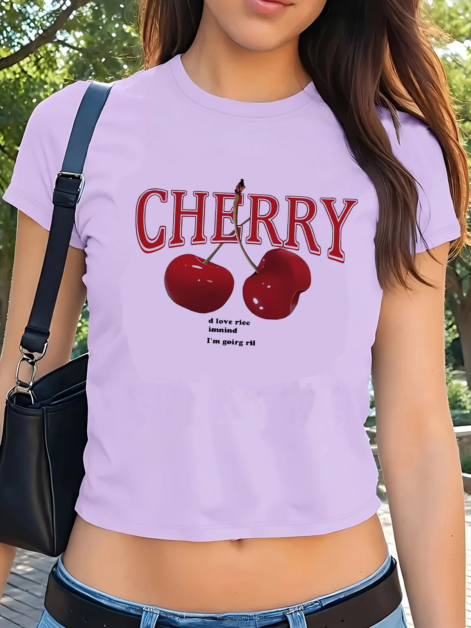 Cherry Print Crop Top for Women - Y2K Style