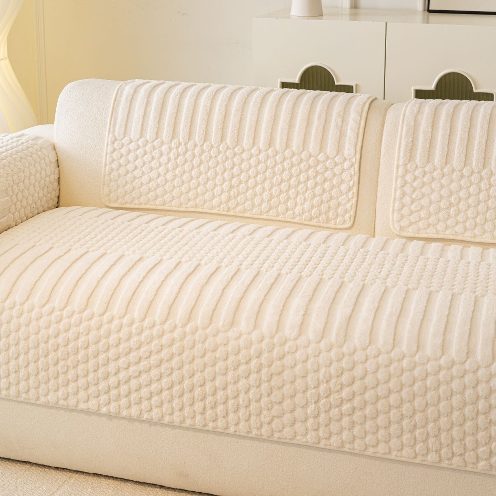 Thicken Warm Geometric Jacquard Fleece Sofa Cover