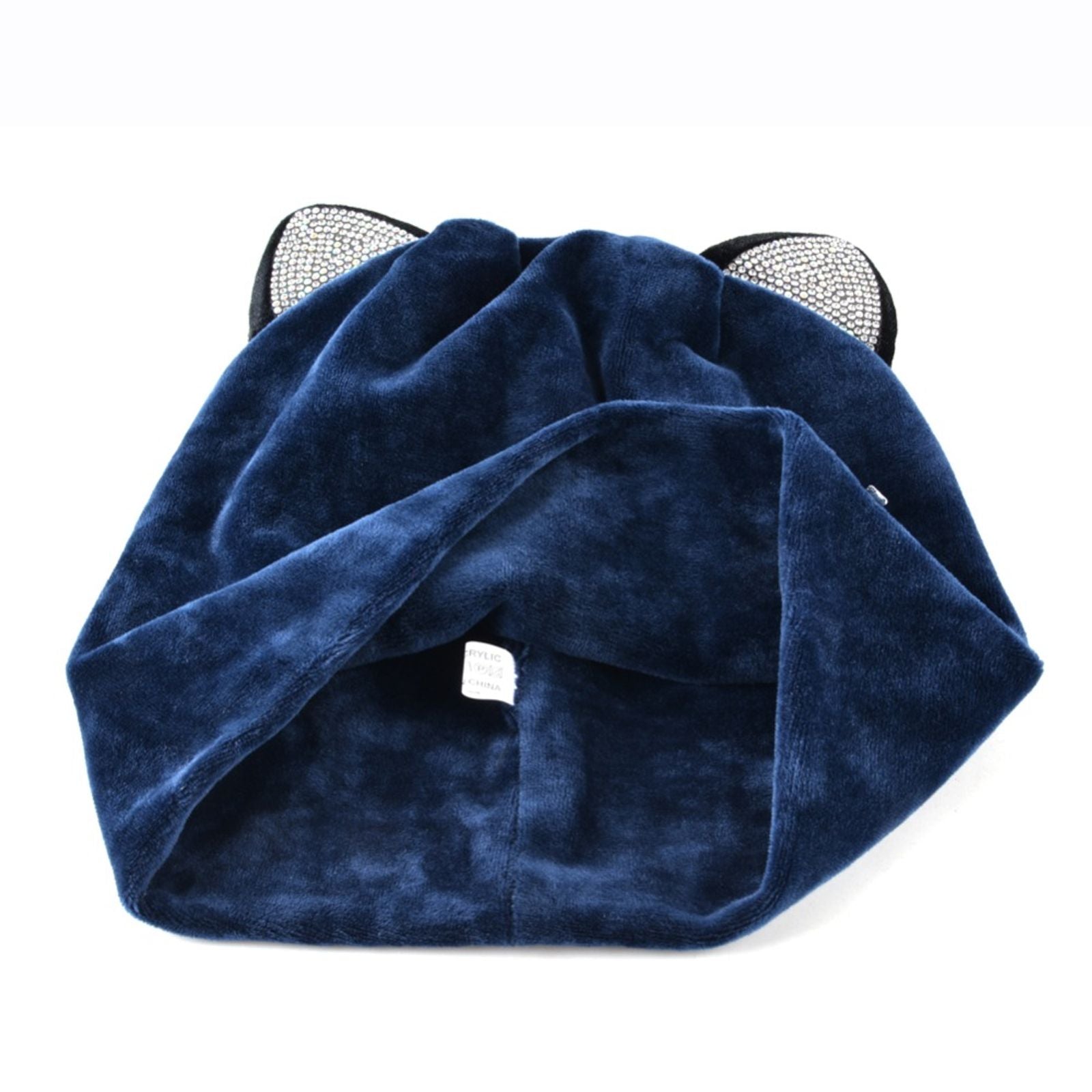 Women's Warm Velvet Cat Beanie with Flashing Rhinestones