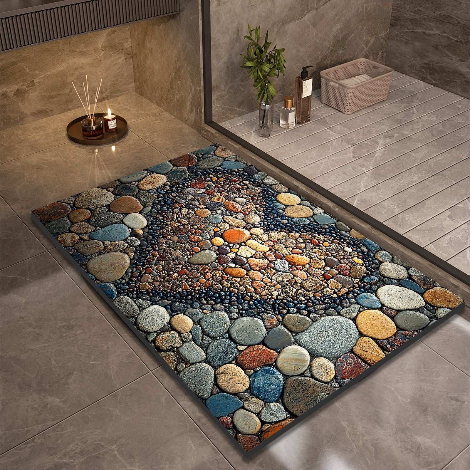 Stone Design Diatomite Bath Mat - Non-Slip & Quick Dry