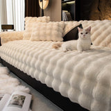 Thick Imitation Rabbit Fur Plush Sofa Slipcover
