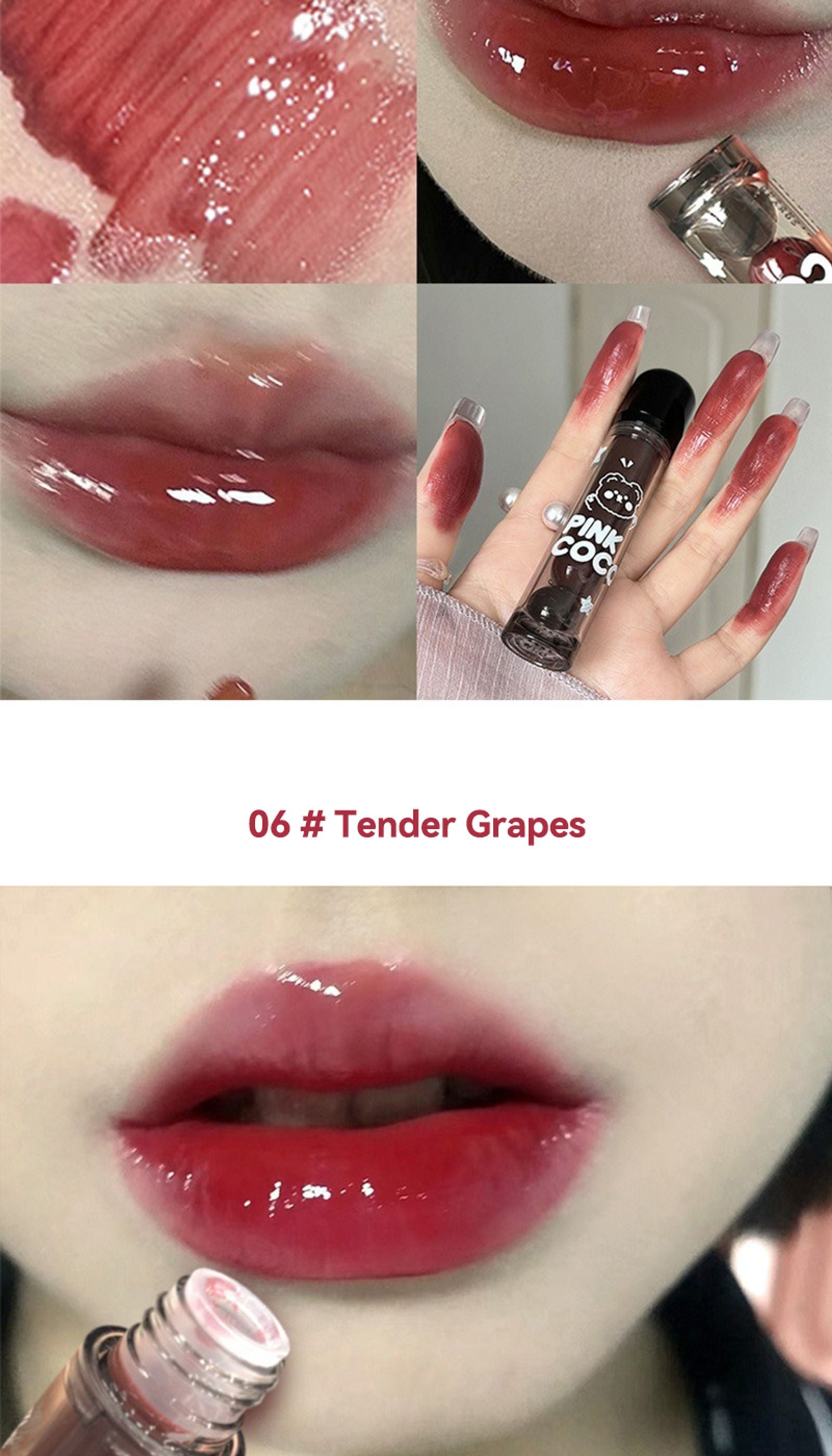 PINKCOCO Bear Doodle Mirror Lip Glaze - Long-Lasting Gloss