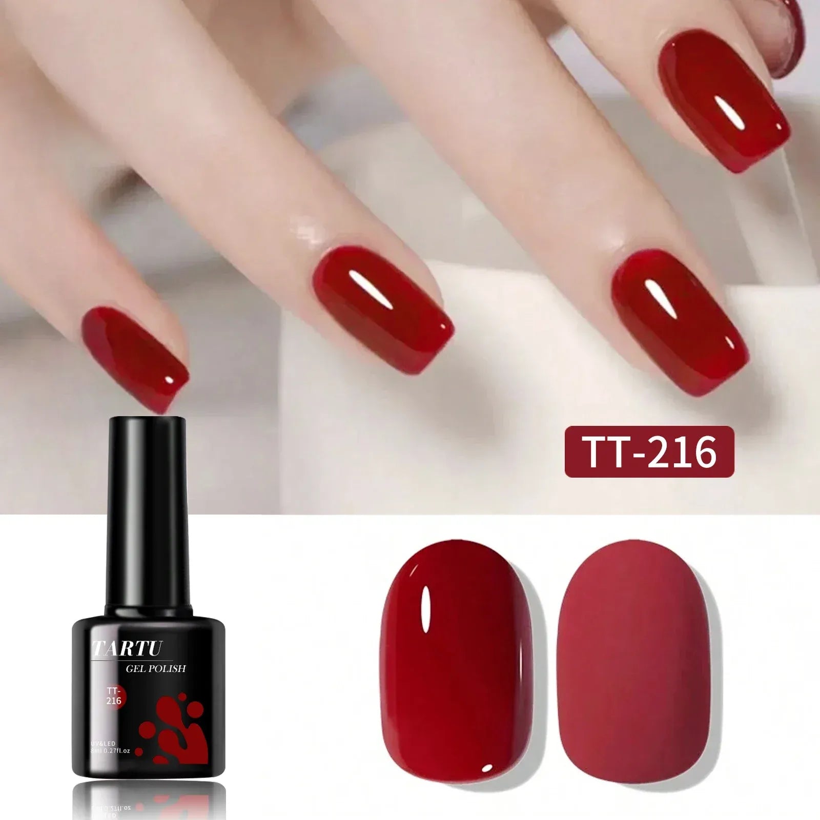 TARTU 8ml Gel Nail Polish - Rose Pink, Red, Gray, Burgundy