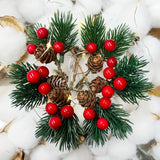 10pcs Artificial Pine Cones & Red Berry Stems for Christmas