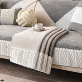 Solid Chenille Sofa Cover with Delicate Lace Decor