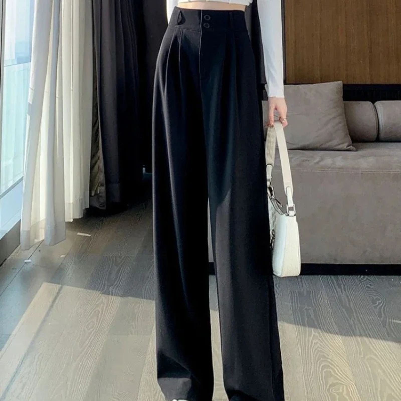 Elegant Wide Leg Pants for Women - High Waist Black Trousers