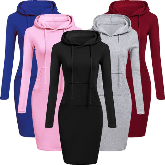 Ladies Autumn Hooded Dress Sweatshirt