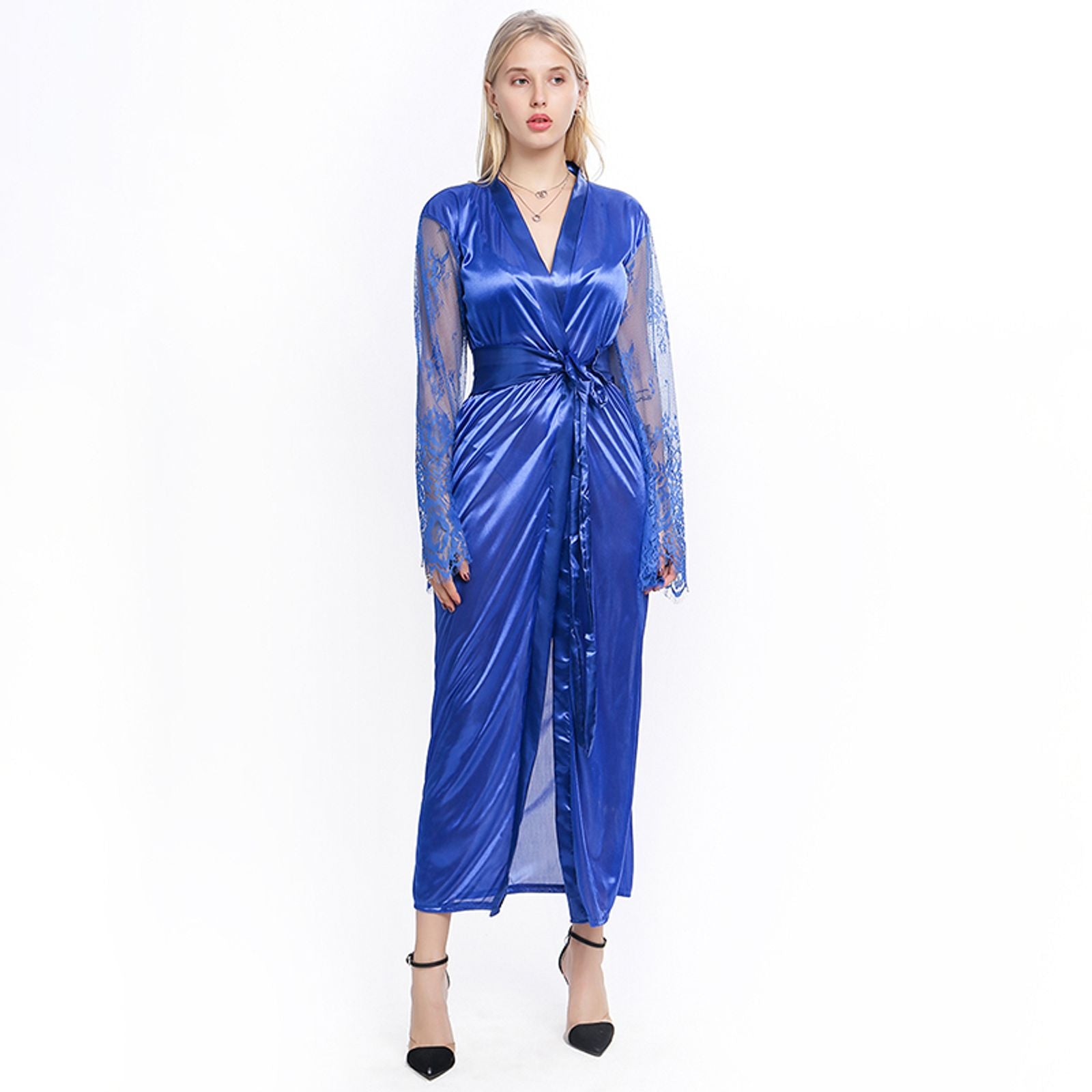 Womens Sexy Long Lace Nightdress Bath Robe Gown