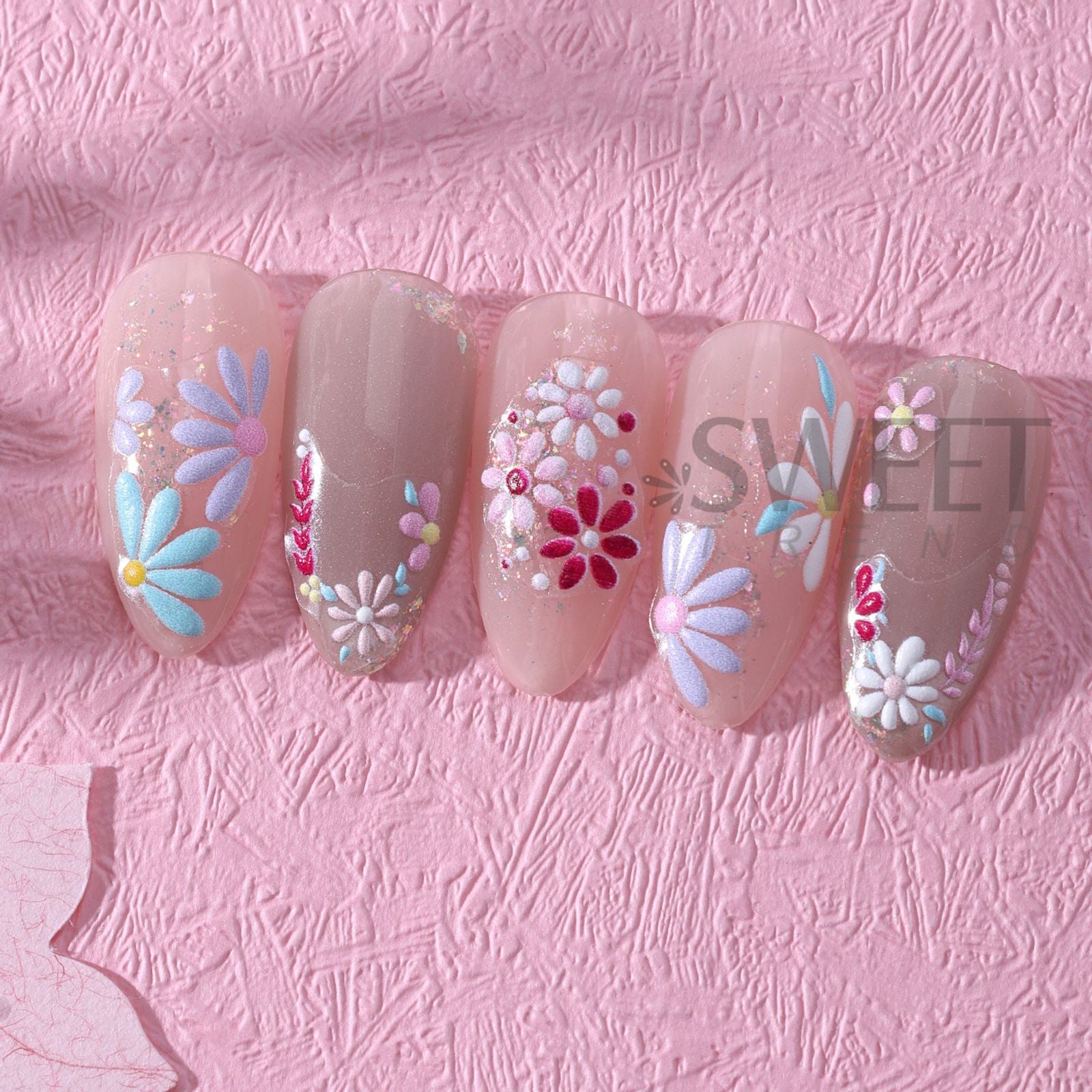 2pcs Colorful Floral Nail Decals for DIY Manicure