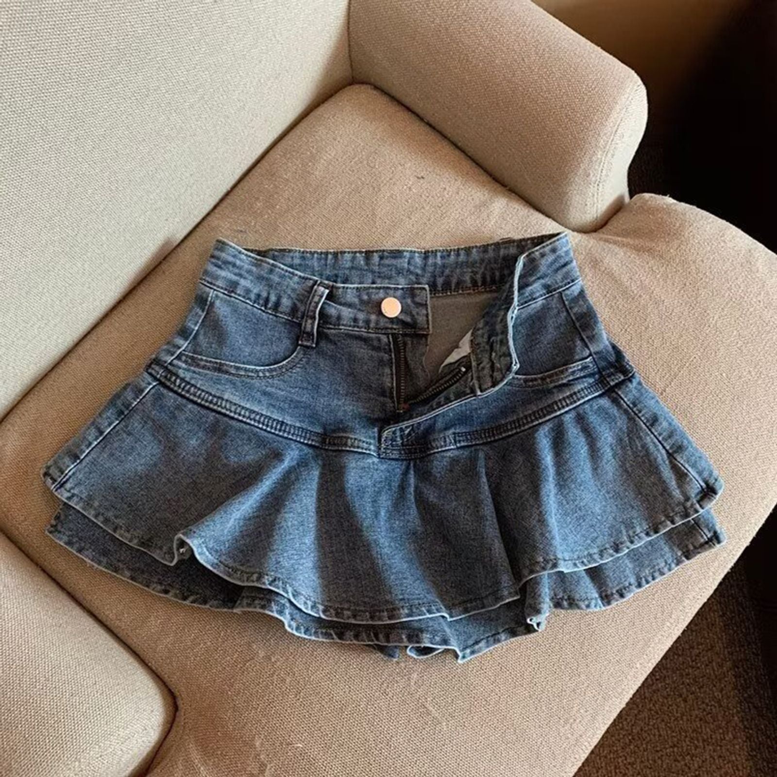 Women's Summer High-Waisted Double-Layer Ruffle Mini Skirt