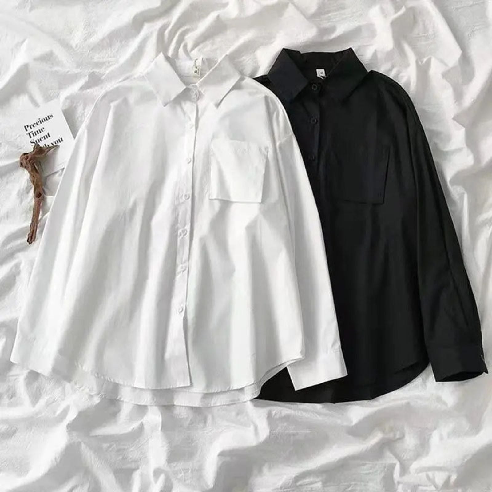Japanese Style Oversized Long Sleeve White Shirt for Women