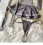 Gray Sexy Hollow Mesh Halter Mini Dress with Stockings