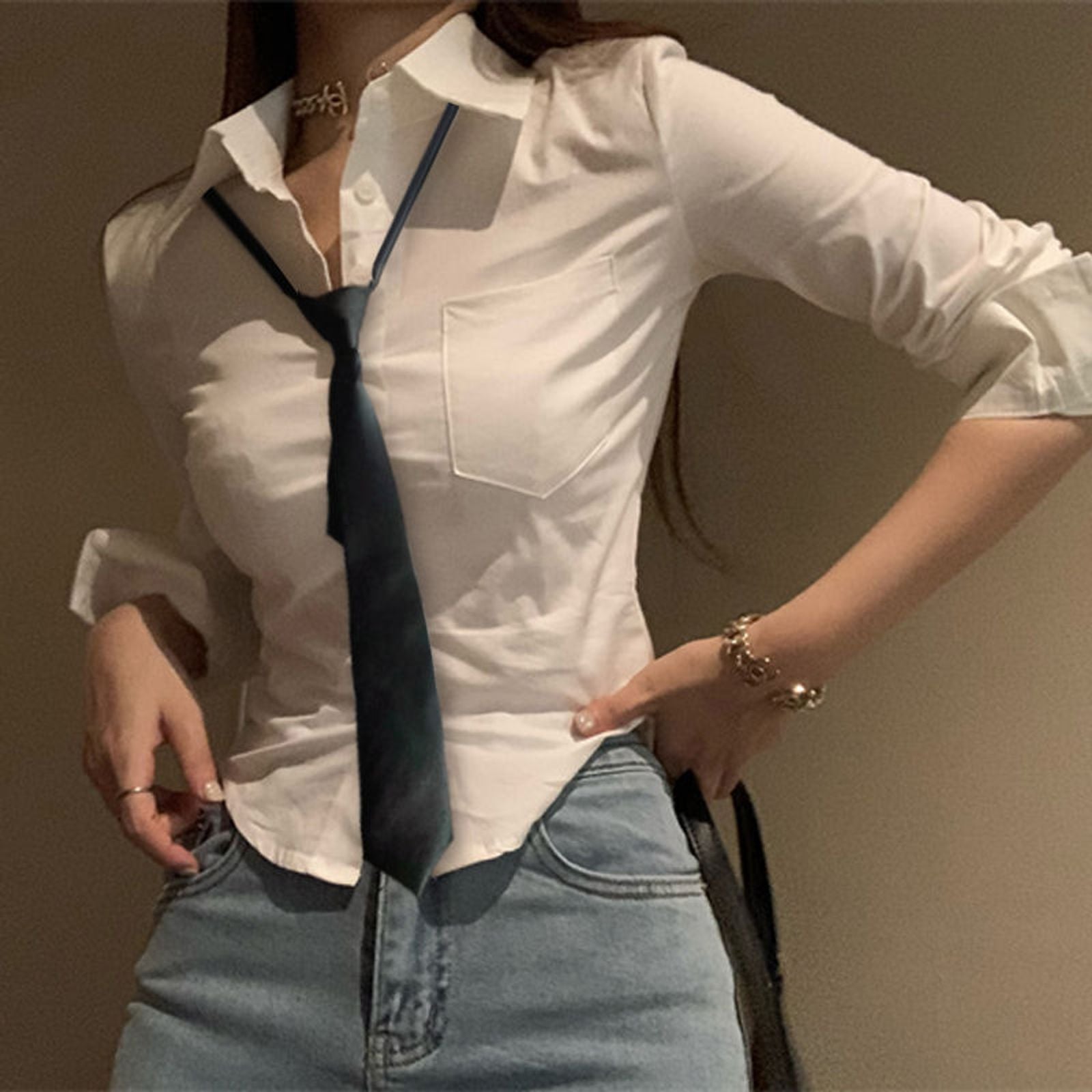Elegant Korean Women’s Slim Blouse - Spring Y2K Casual Top