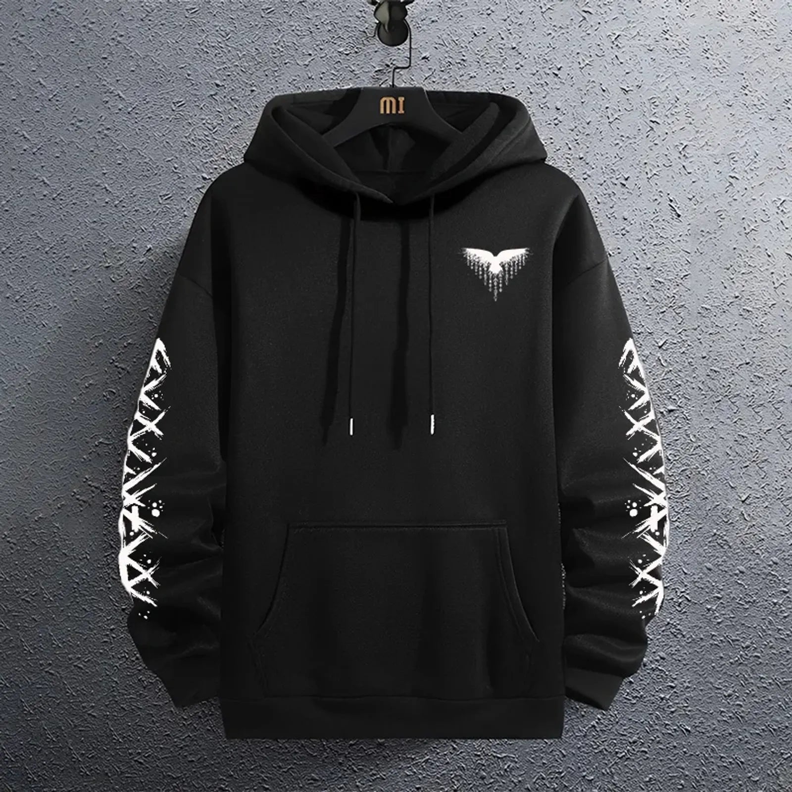 Men's Black Casual Hoodie for Autumn and Winter