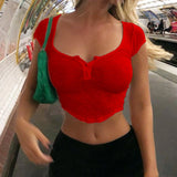 Summer Sexy Crop Top for Women - Sheer Short Sleeve Tee