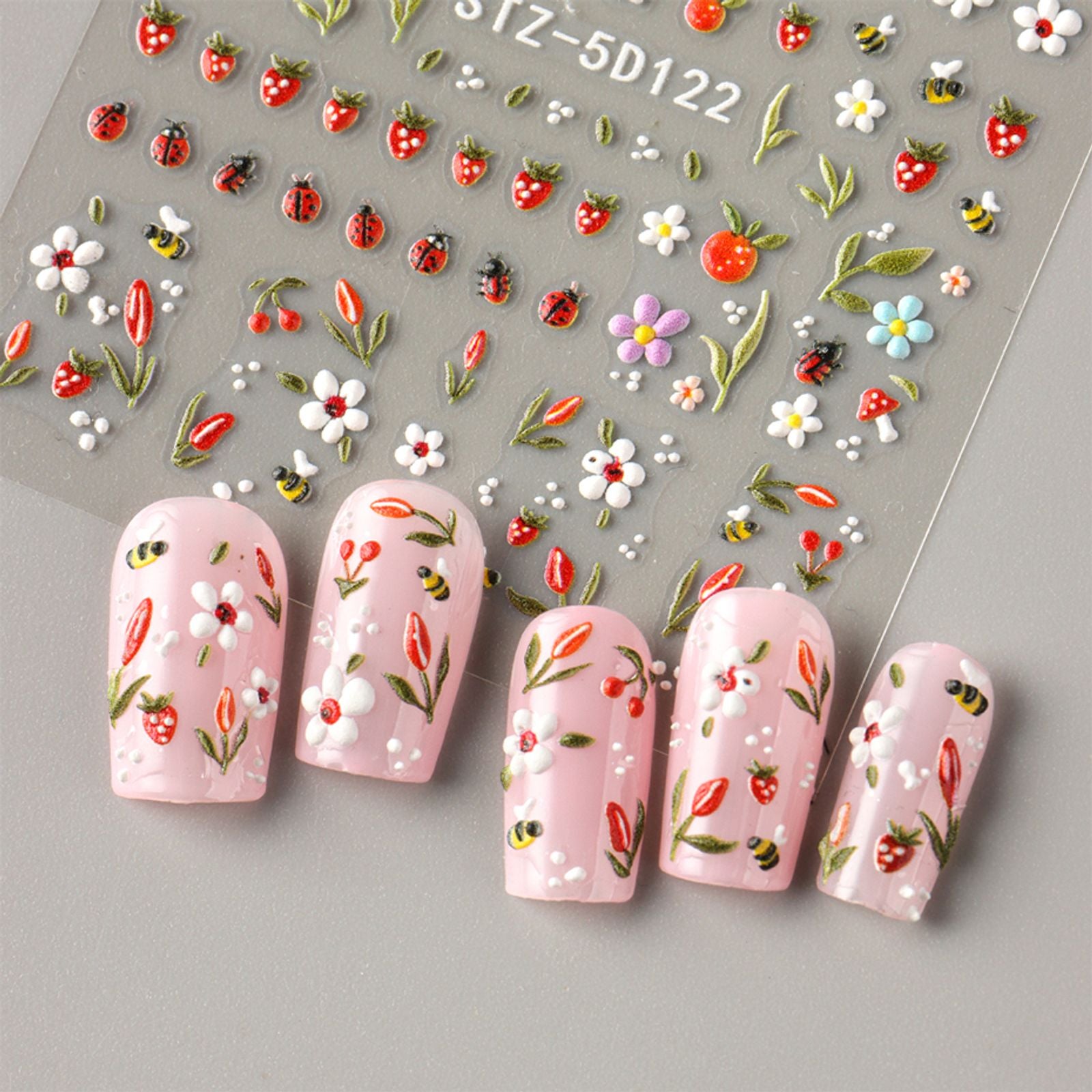 Cute Bee and Tulip Spring Nail Art Stickers - 1/2pcs